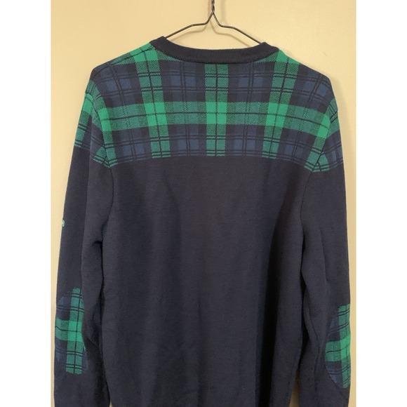 Saint James Sweater New Wool Navy Green Plaid Elbow Patches Men's Size 48 - Picture 8 of 16